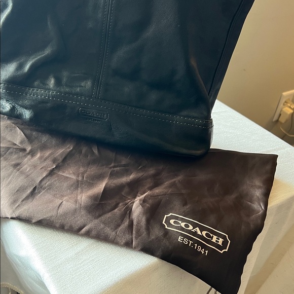 Coach Black Leather Shoulder Tote Bag with Gold Brass Accents - Picture 12 of 13